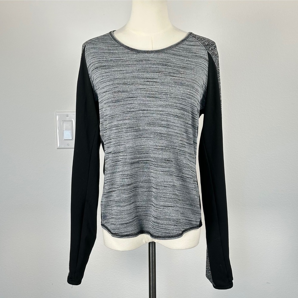 Athleta Running Long Sleeve Top Wild Mix Crew Gray Black M Athleisure Gorpcore